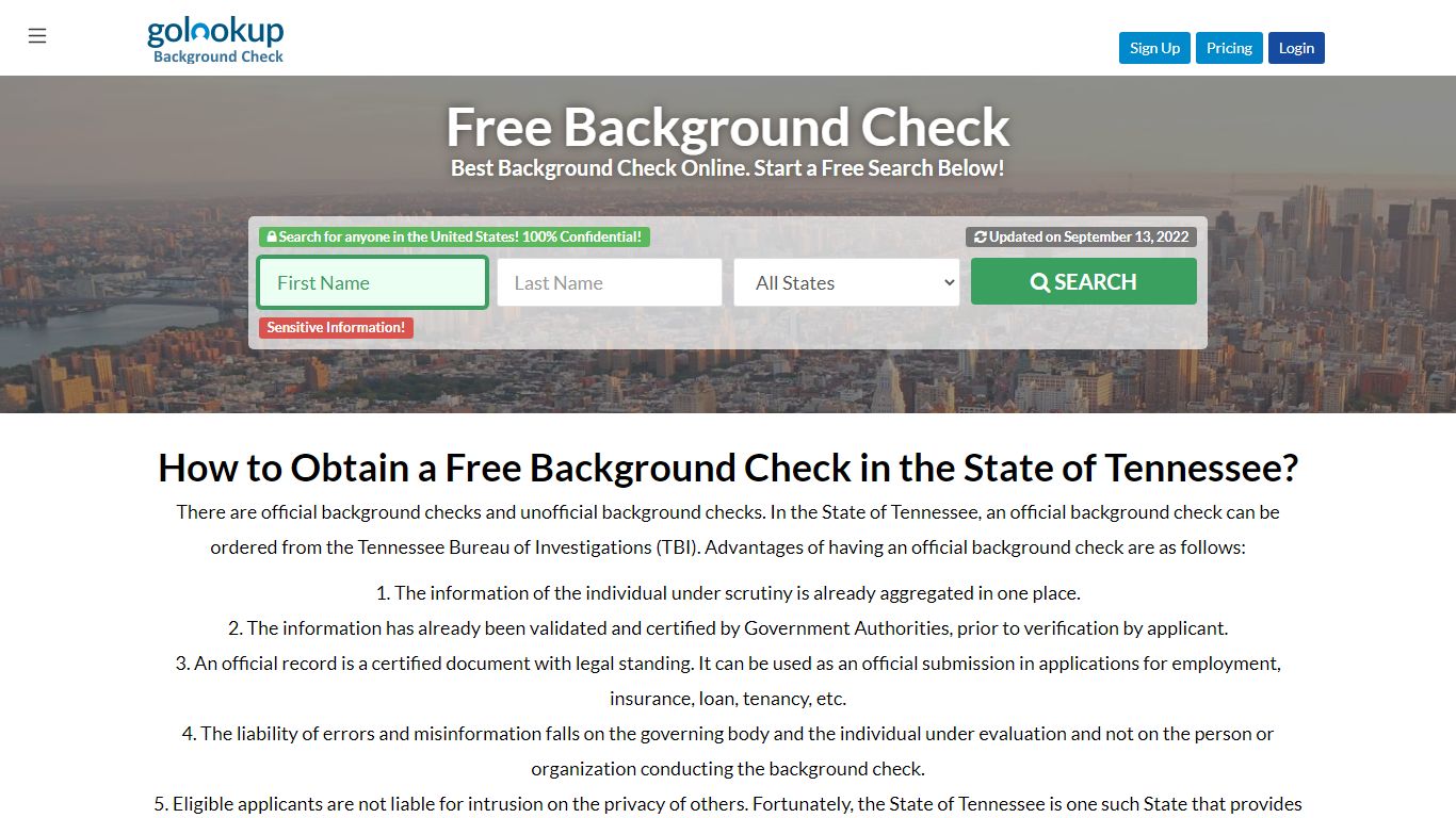 Tennessee Free Background Check, Free Background Check Tennessee - GoLookUp